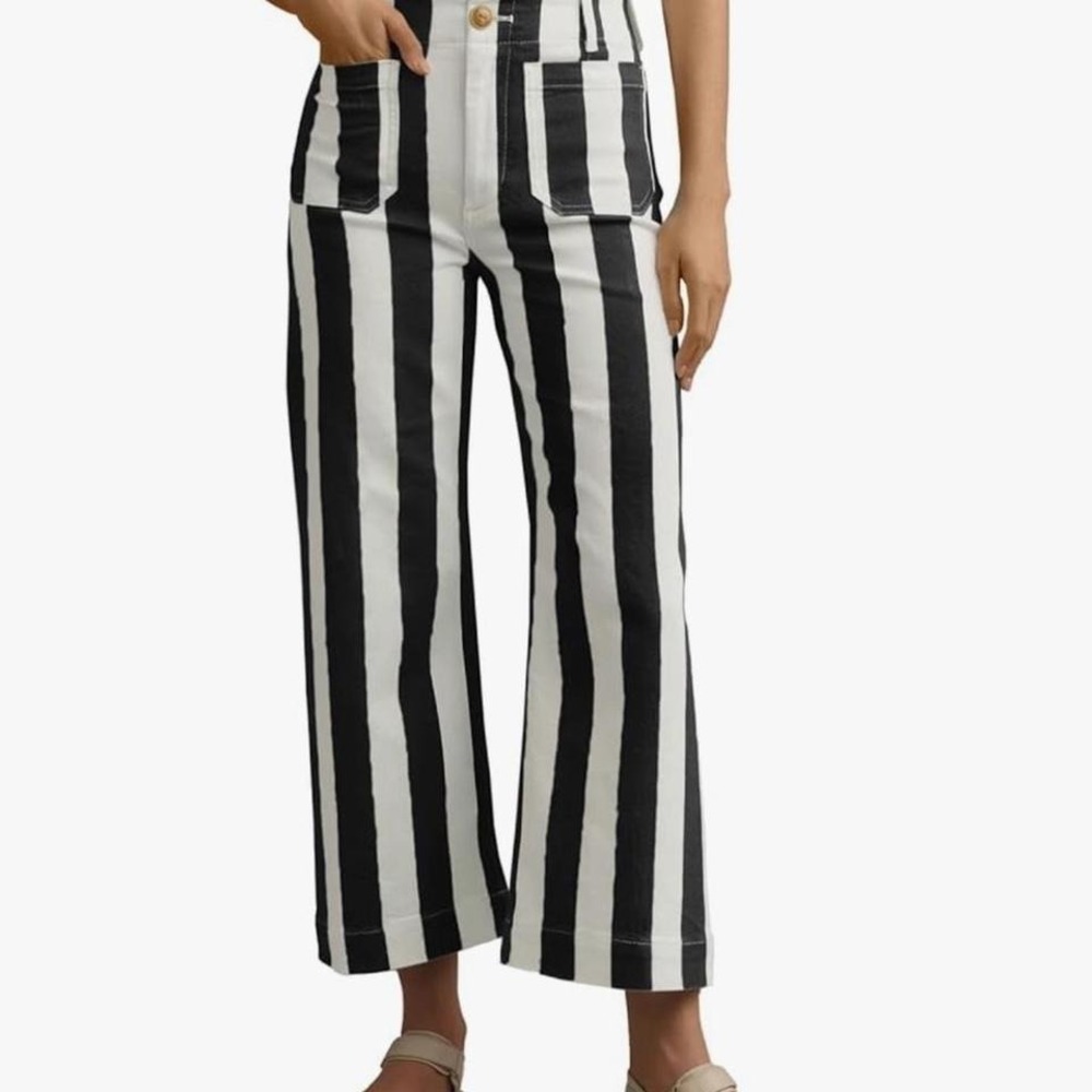 black & white striped wide leg trousers #striped #trousers #wideleg - Picture 2 of 2